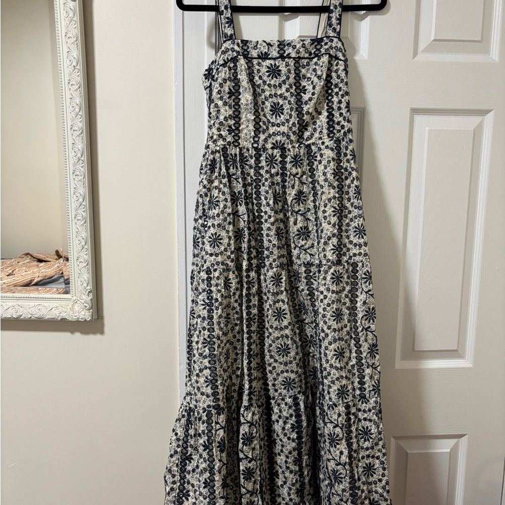 Zara Blue and Cream Floral Maxi Dress